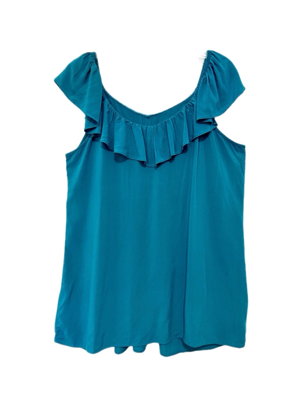 Old Navy Maternity Womens L Teal Green Ruffle Neck Flutter Sleeve Comfy Top